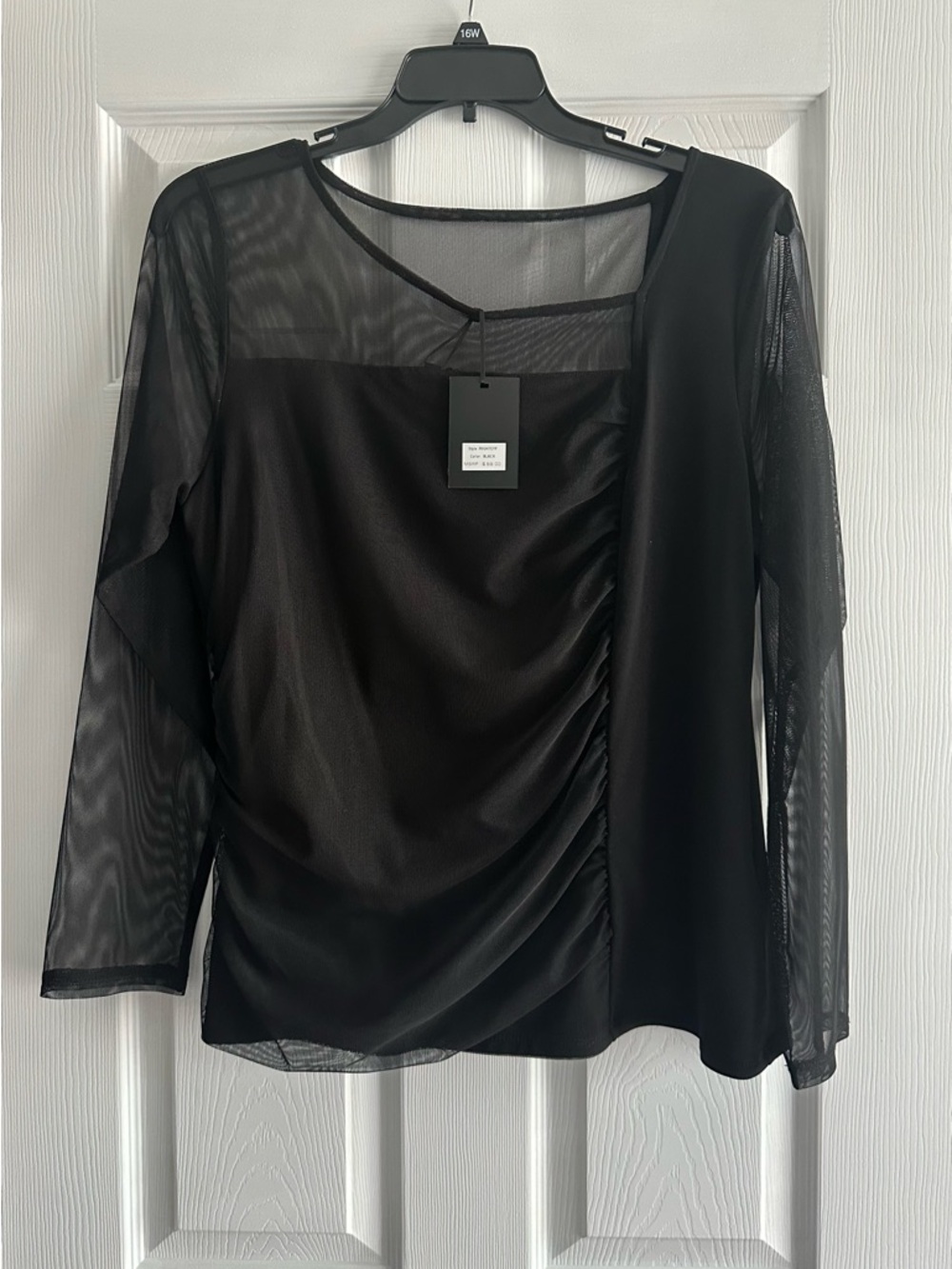 DKNY Black Sheer Panel Draped Long-Sleeve Blouse
